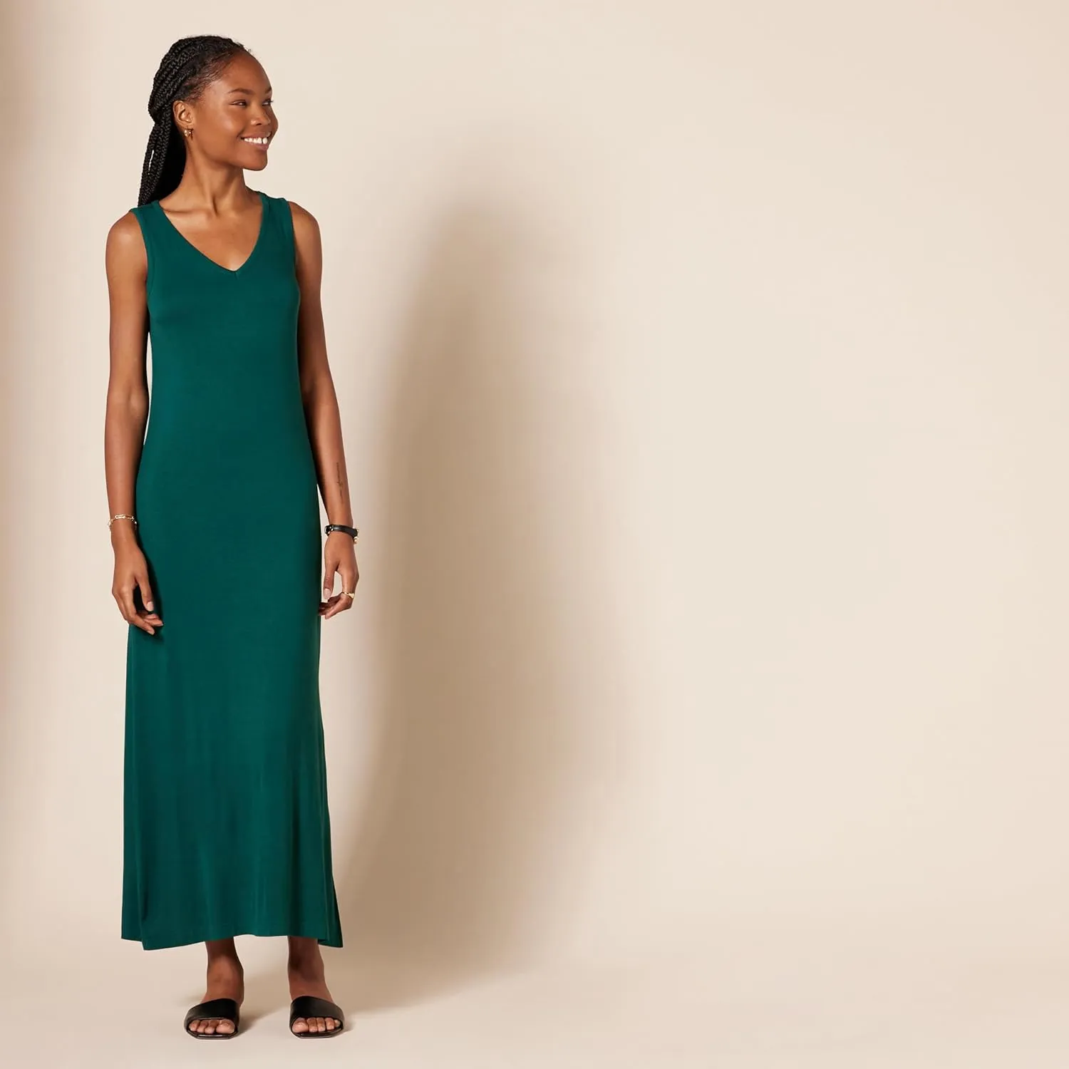 Amazon Essentials Women's Jersey V-Neck Tank Maxi Length Dress