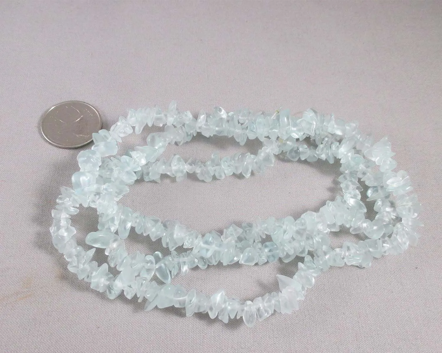 Aqua Blue Glass Beads Chip Strand 35" (1461)