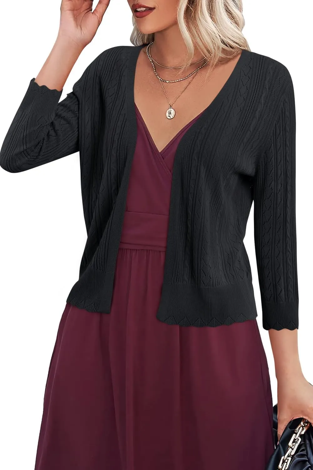 Arach&Cloz Women's 2024 Lightweight Summer Cardigan 3/4 Sleeve Crochet Patterns Knit Shrug Sweater Tops