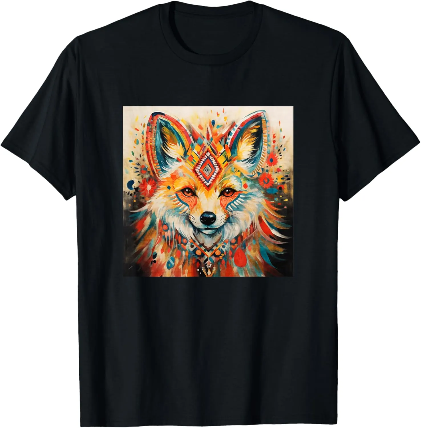 Colorful Artistic Sketch Oil Painting Of A Native Tribal Fox T-Shirt