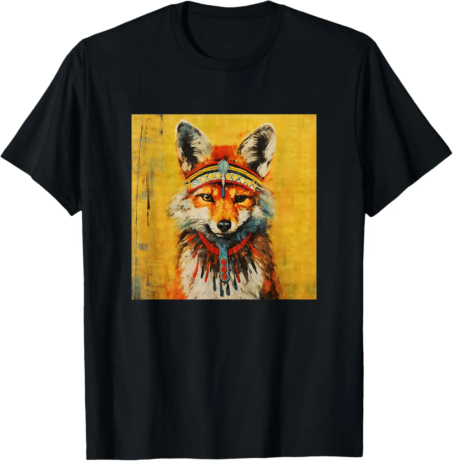 Colorful Artistic Sketch Oil Painting Of A Native Tribal Fox T-Shirt