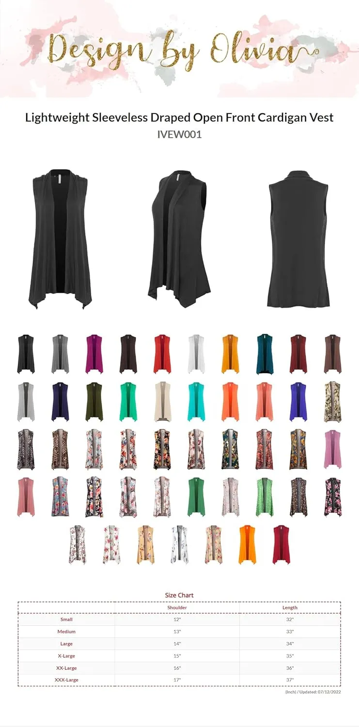 Design by Olivia Women's Sleeveless Open Front Draped Cardigan Vest Lightweight Cool Coat