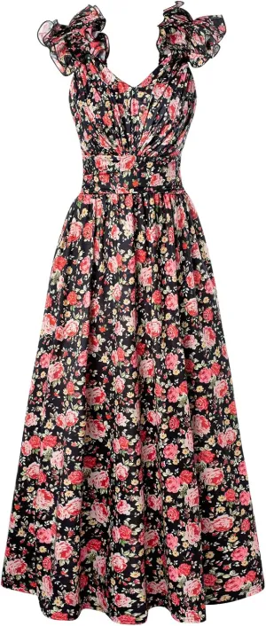 GRACE KARIN 2025 Women's Summer Floral Print Dress Sleeveless Casual Flowy Sundress A Line Ruffle Wedding Guest Outfit