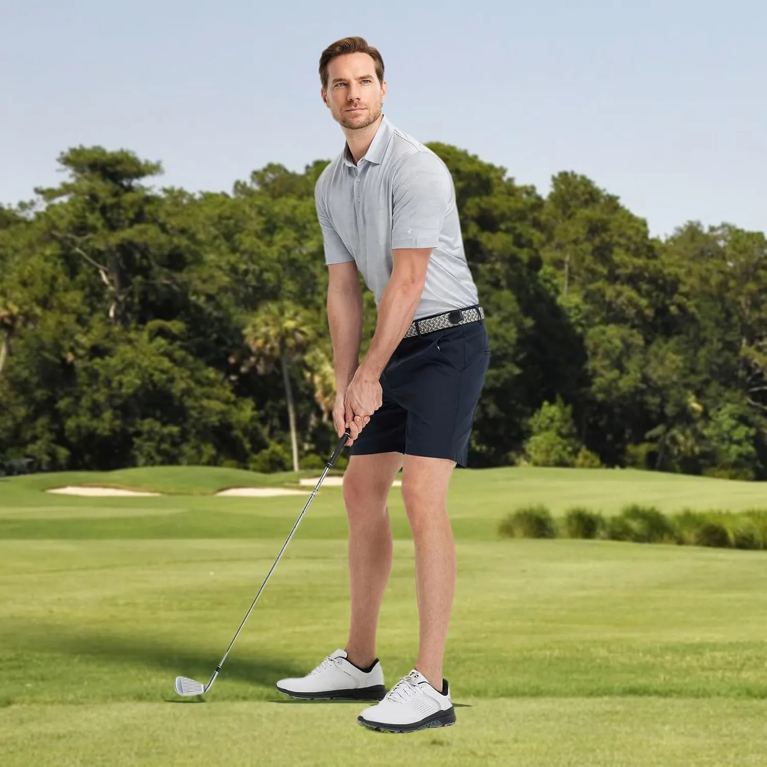 M MAELREG Golf Shirts for Men Short Sleeve Heather Jacquard Textured Stretch Moisture Wicking Performance Mens Polo Shirts