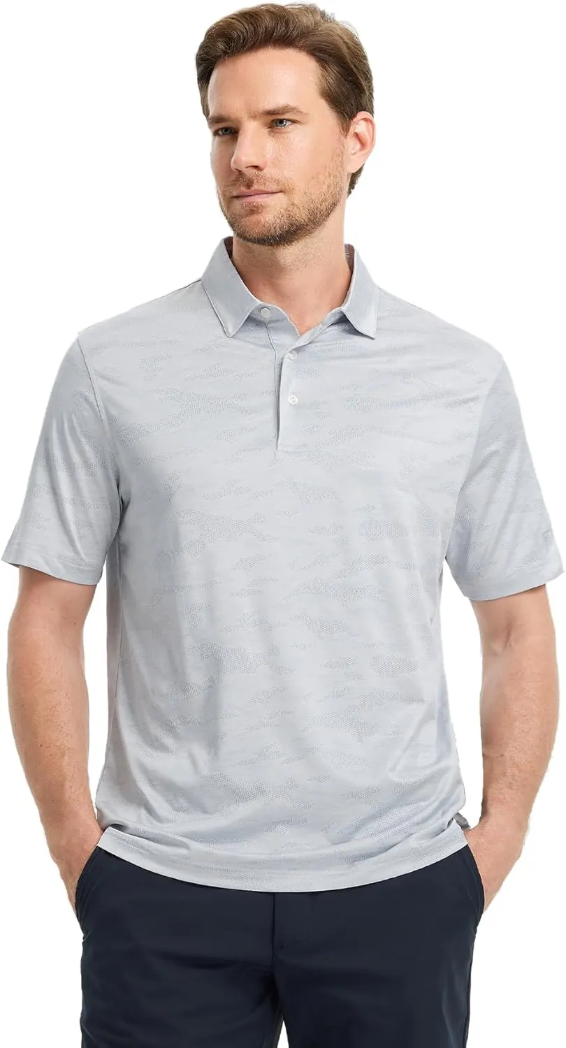 M MAELREG Golf Shirts for Men Short Sleeve Heather Jacquard Textured Stretch Moisture Wicking Performance Mens Polo Shirts