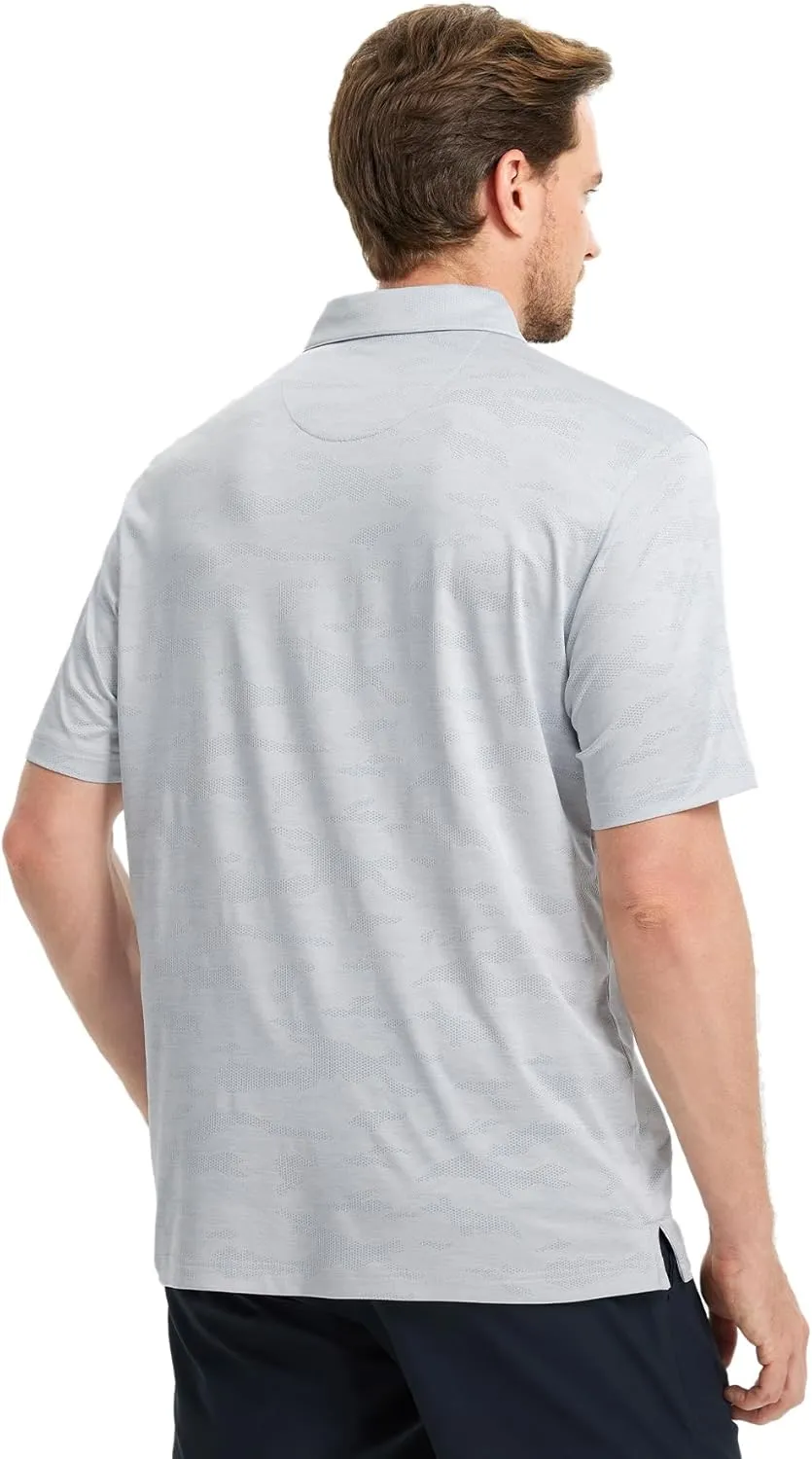 M MAELREG Golf Shirts for Men Short Sleeve Heather Jacquard Textured Stretch Moisture Wicking Performance Mens Polo Shirts