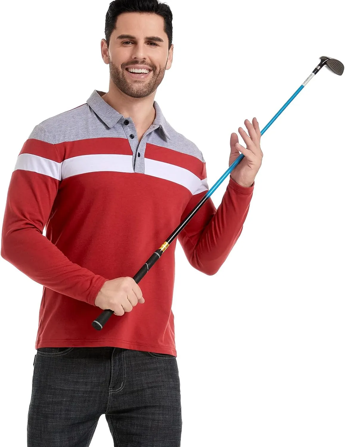 MANSDOUR Men's Polo Shirts Casual Cotton Slim Fit Long Sleeve and Short Sleeve Polo Shirt Patchwork Collared Work Golf Shirt