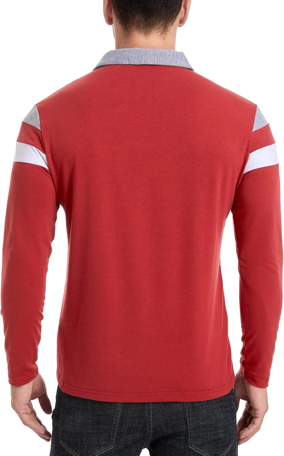 MANSDOUR Men's Polo Shirts Casual Cotton Slim Fit Long Sleeve and Short Sleeve Polo Shirt Patchwork Collared Work Golf Shirt