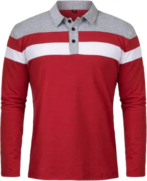 MANSDOUR Men's Polo Shirts Casual Cotton Slim Fit Long Sleeve and Short Sleeve Polo Shirt Patchwork Collared Work Golf Shirt
