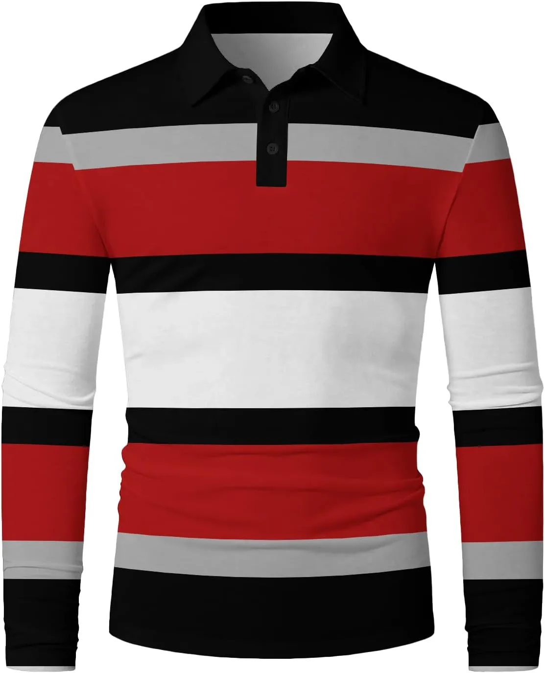 Mens Fashion Long Sleeve Polo Shirts Casual Golf Shirts Color Block Cotton Top