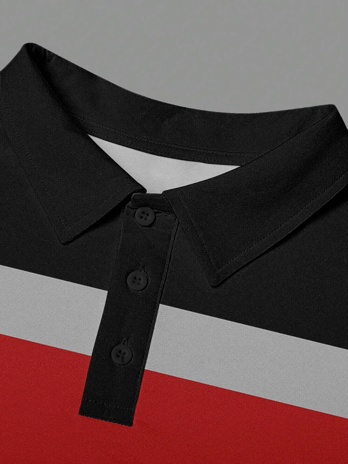 Mens Fashion Long Sleeve Polo Shirts Casual Golf Shirts Color Block Cotton Top