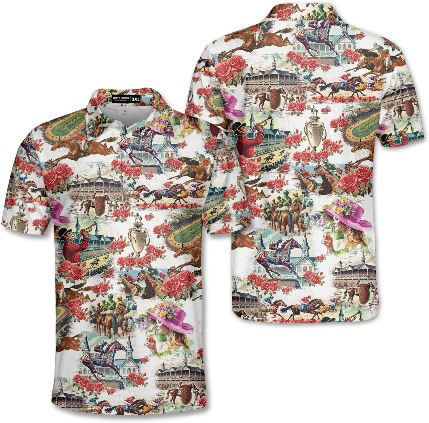 Men's Fat Tuesday Beads Alligator Mardi Gras Pattern Golf Polo Shirt Funny Polo Golf Shirts for Men