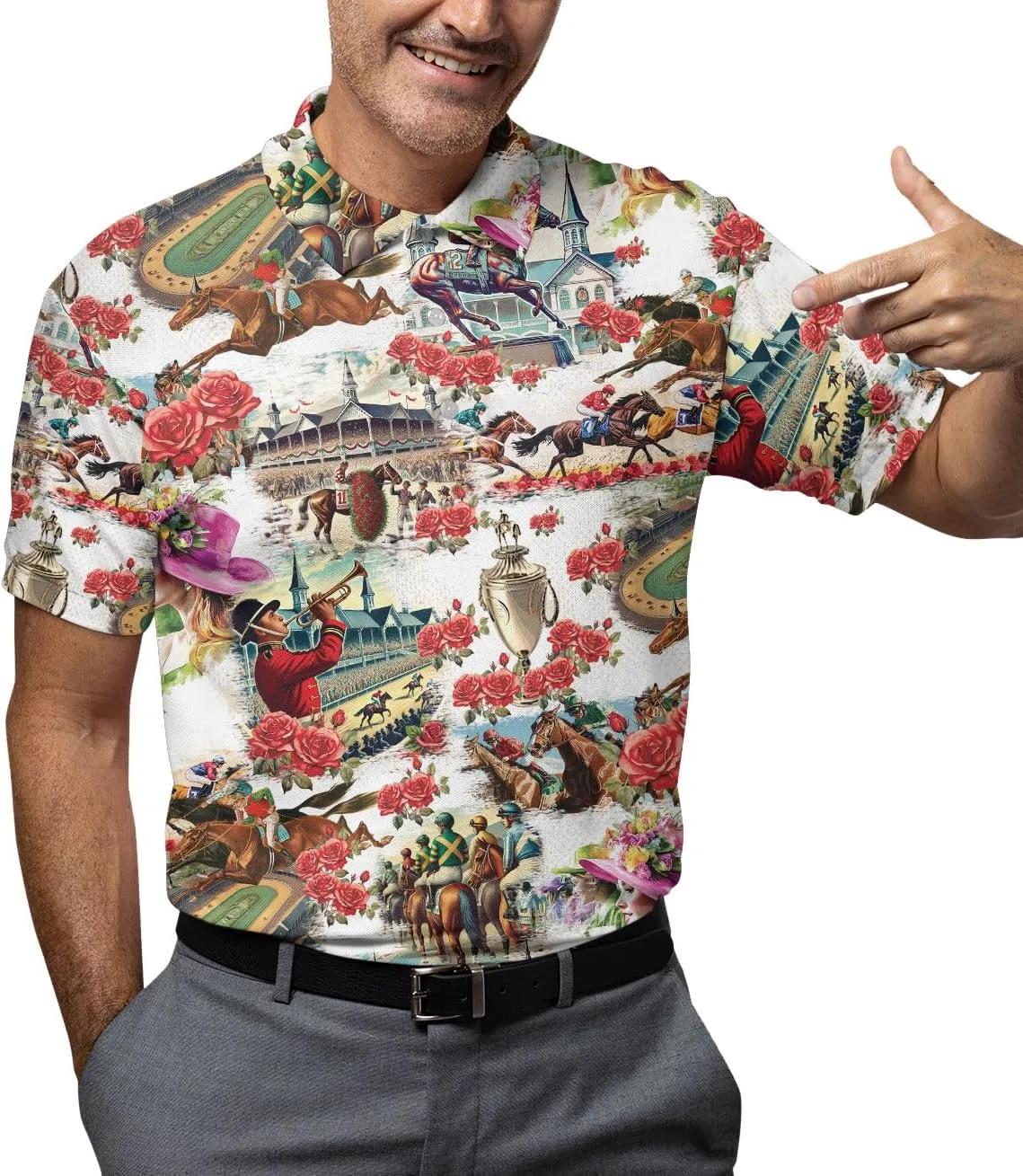 Men's Fat Tuesday Beads Alligator Mardi Gras Pattern Golf Polo Shirt Funny Polo Golf Shirts for Men