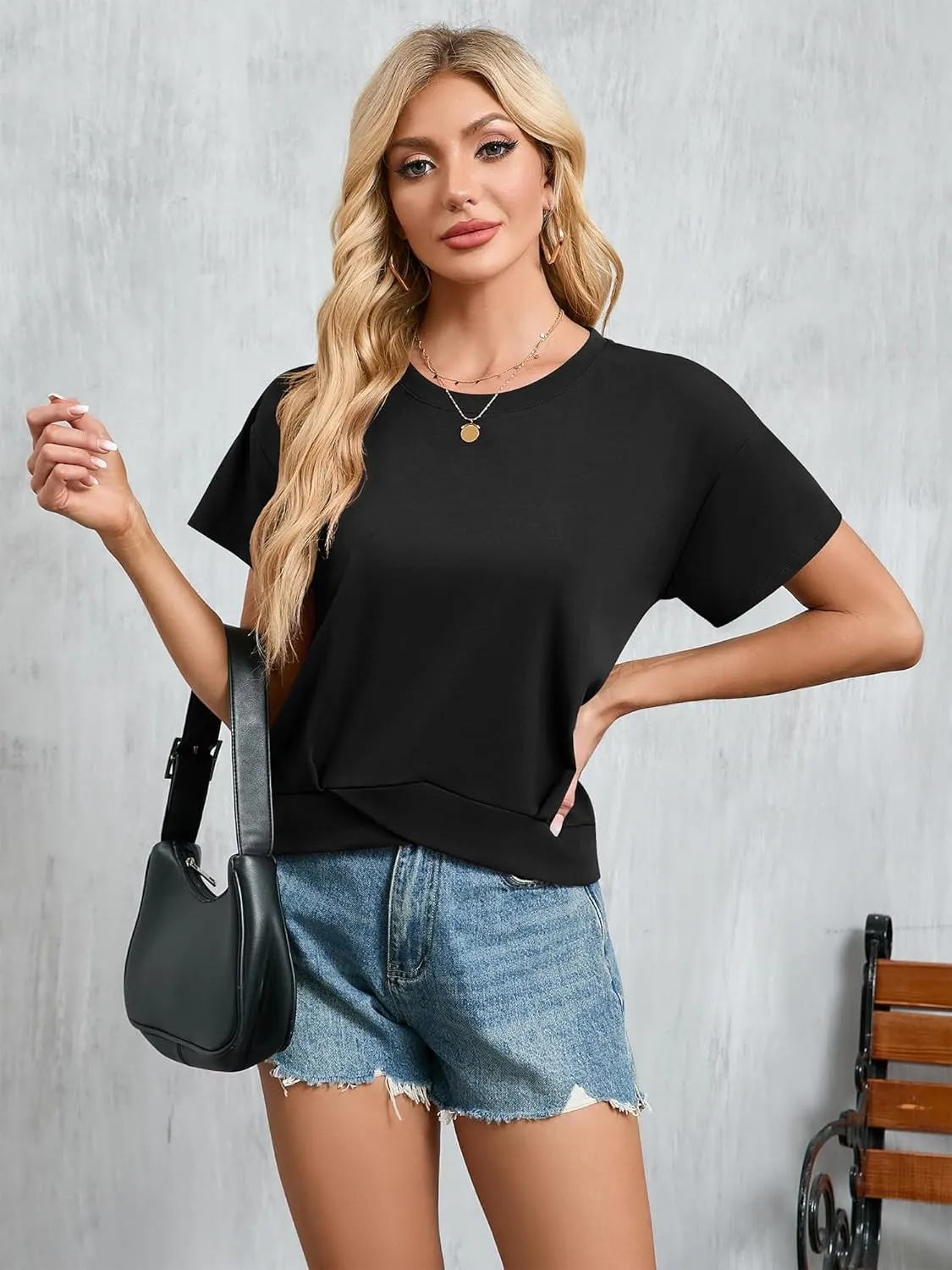 Women's Short Sleeve Cropped T Shirts Casual Boxy Workout Crop Tops Summer Loose Fit Solid Basic Tees