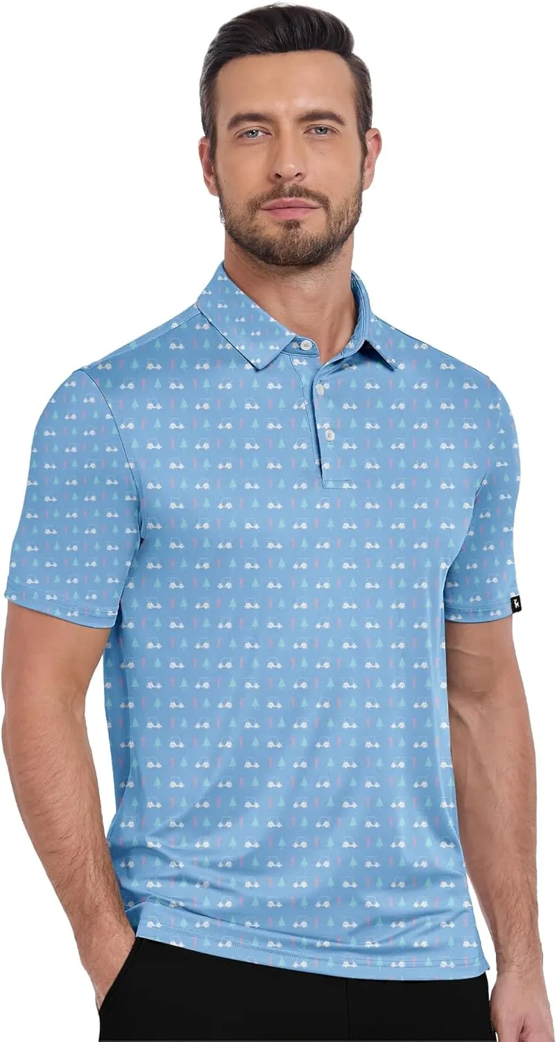 ZITY Golf Shirts for Men Short Sleeve Print Polo Shirt Moisture Wicking Regular Fit Casual Beach Polo