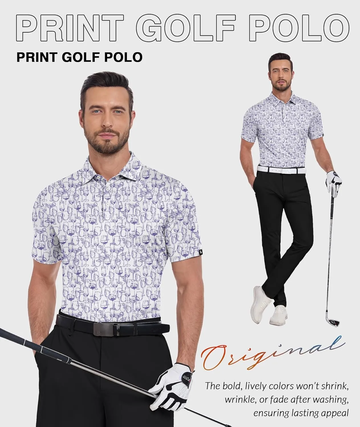 ZITY Golf Shirts for Men Short Sleeve Print Polo Shirt Moisture Wicking Regular Fit Casual Beach Polo