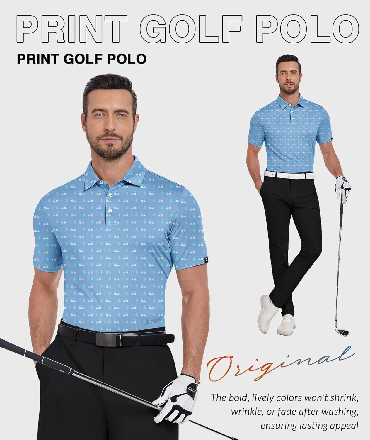 ZITY Golf Shirts for Men Short Sleeve Print Polo Shirt Moisture Wicking Regular Fit Casual Beach Polo