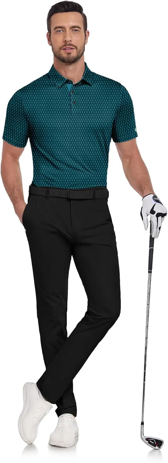 ZITY Mens Golf Shirts Short Sleeve Print Patterns Performance Moisture Wicking Polo Shirt